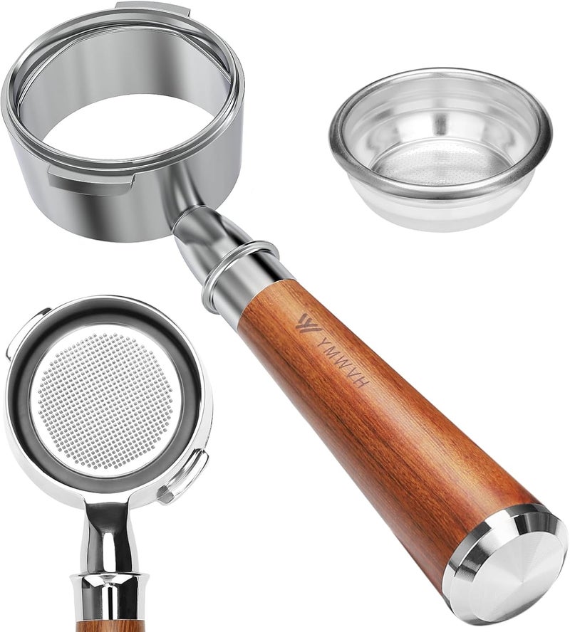 YMWVH 58mm Bottomless Portafilter, Professional Stainless Steel Portafilter 2 Ears for 58 Gaggia Machines- Not suitable with E61 groupheads,with Walnut Handle & Filter Basket - Image 1